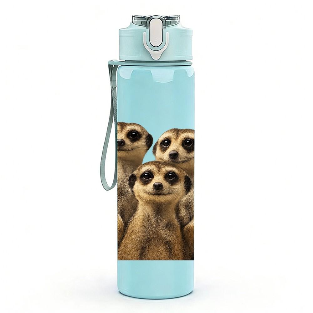 1PC Two Meerkat Standing Portrait 750ml Color Plastic Sports Water Bottle Leakproof Flip Straw Lid Suitable for Sports Office Home Use