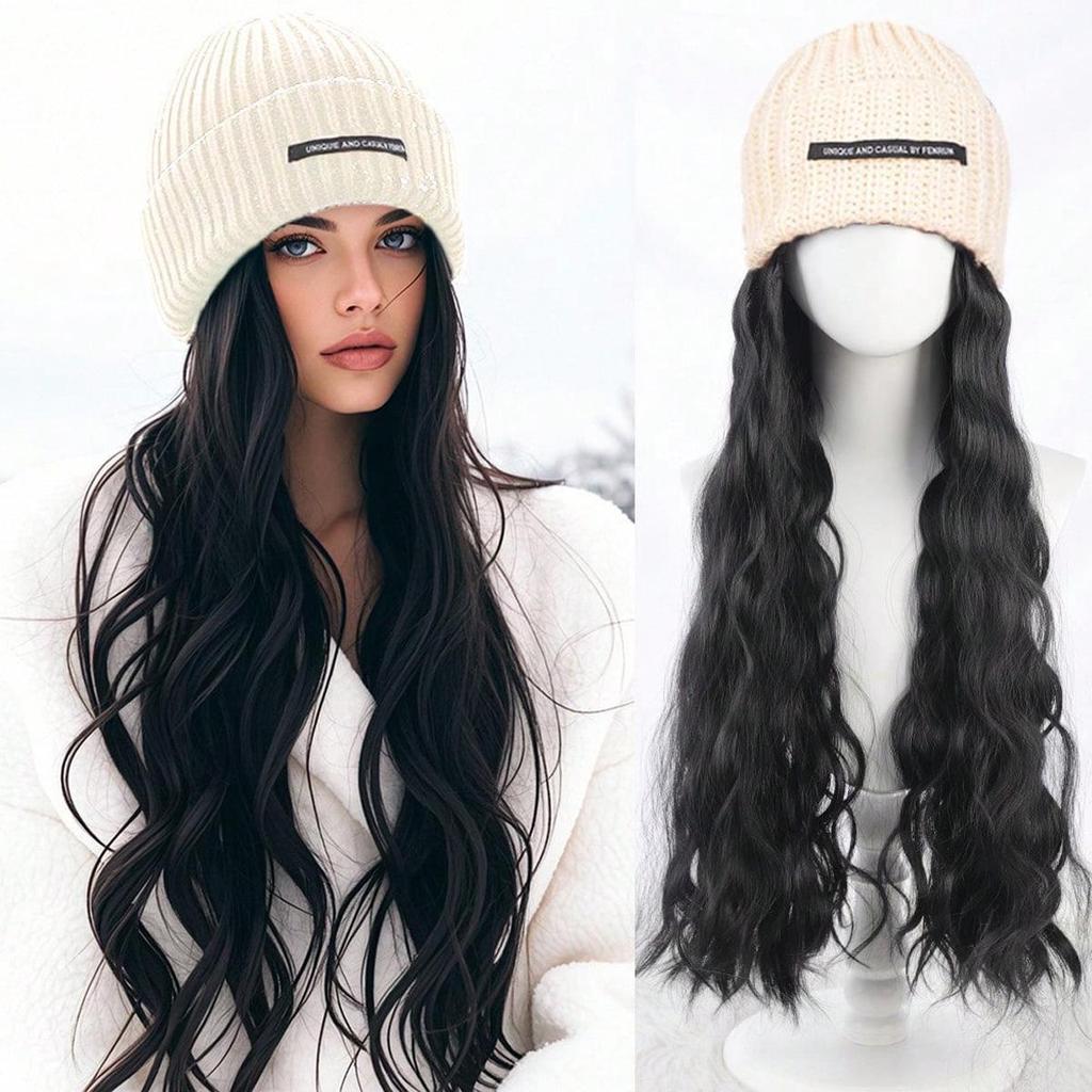 Avrupa-Amerikan Sınır Ötesi Uzun Kıvırcık Peruk Bere Su Dalgası Vurgulu