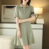 Polo Neck Slim Mid-length Dress for Women In Summer New Color-blocking Fashion Versatile Large Sling Skirt Cotton Thread Skirt
