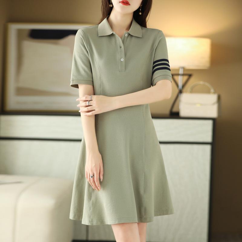 Polo Neck Slim Mid-length Dress for Women In Summer New Color-blocking Fashion Versatile Large Sling Skirt Cotton Thread Skirt