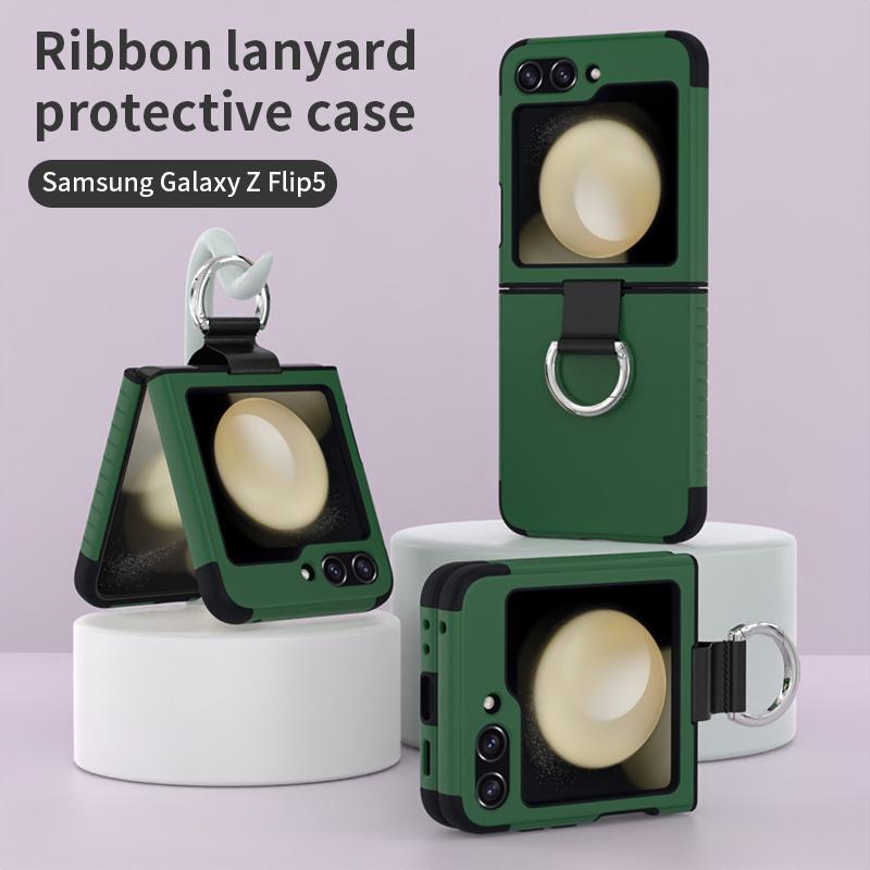 Electroplating Silicone Soft Anti-Drop Phone Case for Samsung Galaxy Z Flip 5 Flip5 5G Ring Hard Shell Shockproof Cover
