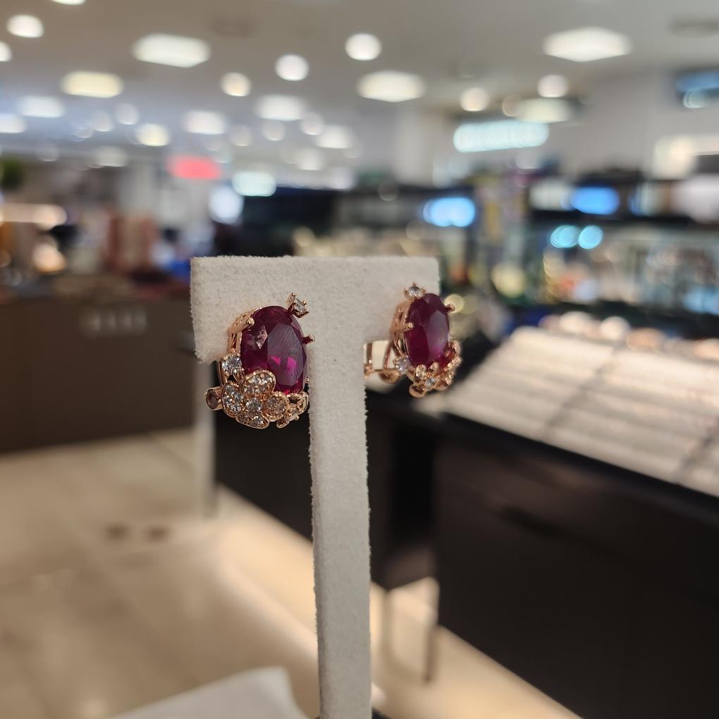 ARTRIA Ruby Flower Gem Plated Earrings JTOERFR0041RBF