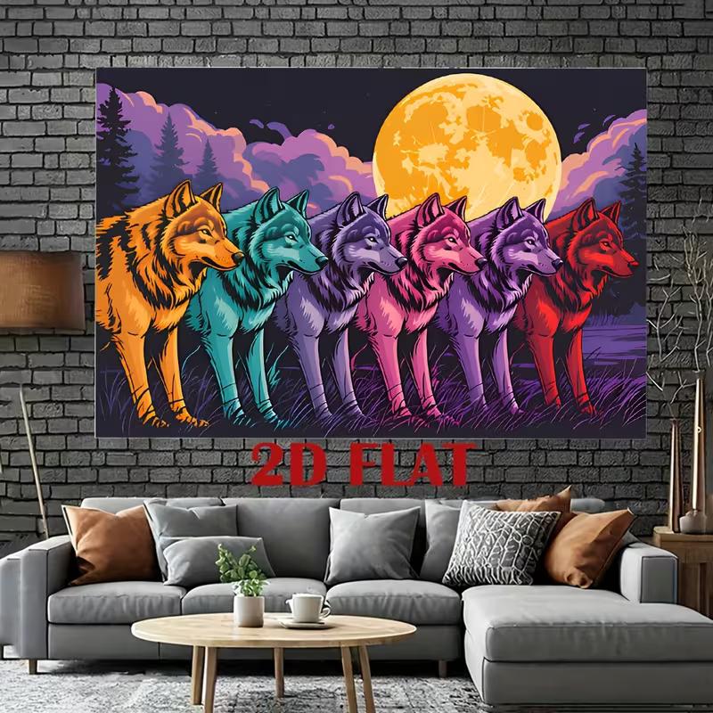 

2D Moonlit Wolves Backdrop, Vibrant Wolves with Night Sky and Trees for Wall Decor 47.2x31.5inch/120*80cm