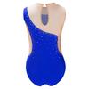 Girls Shiny Rhinestone Dance Leotard Sheer Mesh Patchwork Bodysuit Figure Skating Performance Costume