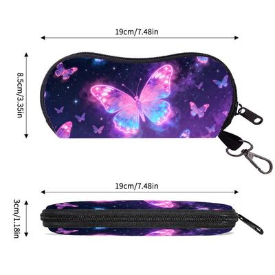 Butterfly Print Felt Eyeglasses Portable Pouch Zipper Closure Shockproof Sunglasses Storage Bag With Metal Carabiner