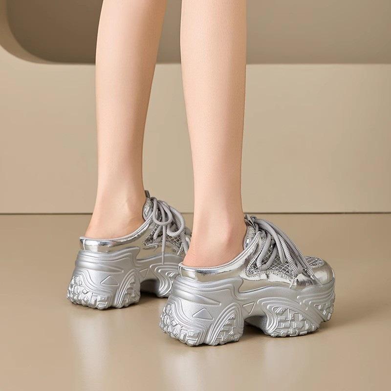 Autumn wear sequined bag head half slippers women's 2025 new versatile mesh dad shoes breathable thick-soled lazy sandals