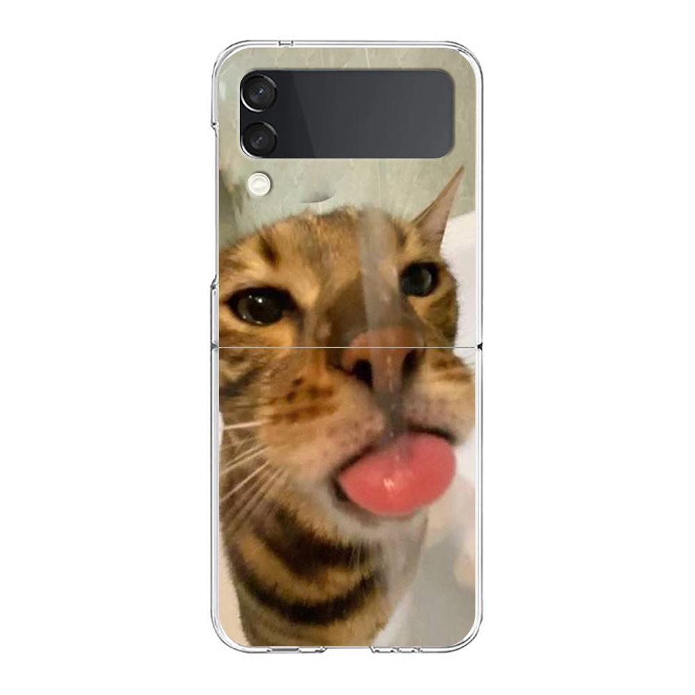 Transparent Phone Case For Samsung Galaxy Z Flip 3 4 5 6 7 Hard Folding PC Z Flip3 Flip4 Cover Funny Animal Cat