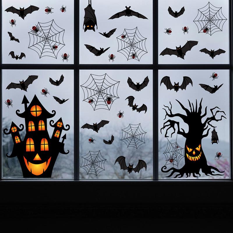 4 Halloween Haunted House Bat Window Stickers Halloween Party Home Window Glass Refrigerator Door Holiday Decoration Stickers