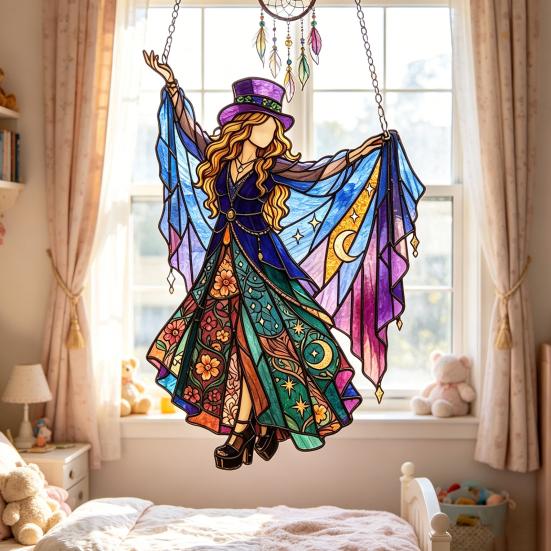 Dancing Lady Sun Catcher, Acrylic Hanging Ornament, Bohemian Gothic Woman Window Spinner, Gift for Mom Grandma Wife