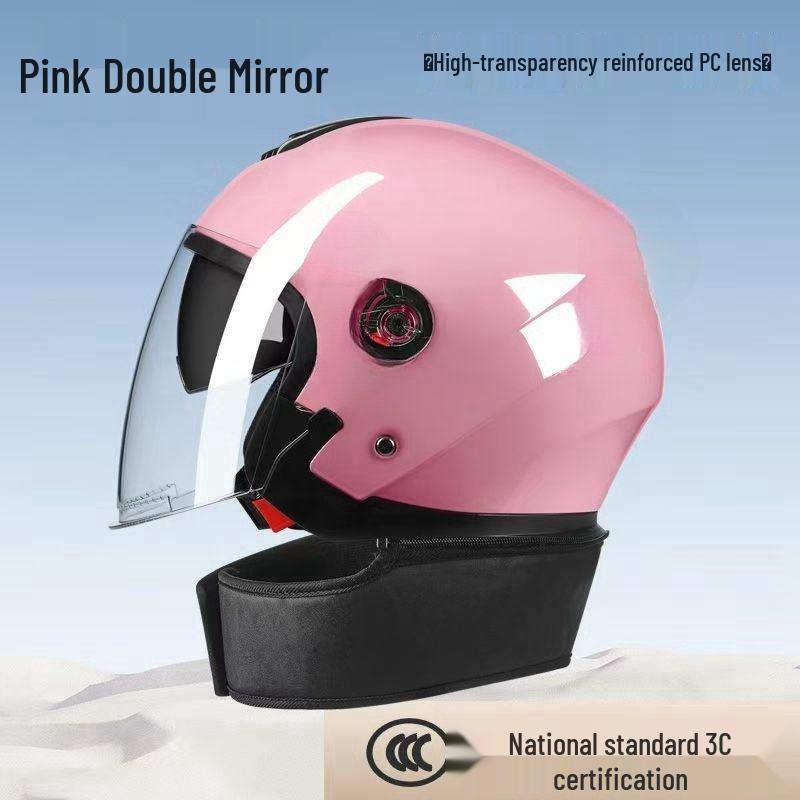 Unisex Electric Vehicle Half Helmet: Cold-Resistant with Detachable Neck Gaiter and Double Visor Protection