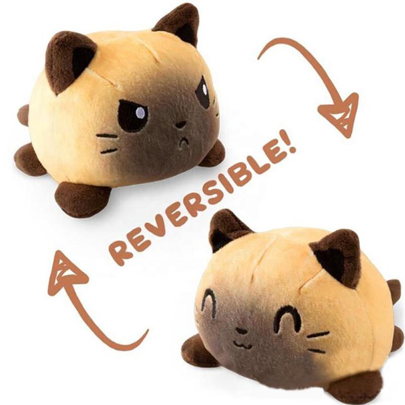 Reversible Double Sided Soft Cute Cat Plushie Dolls Stuffed Animal Cartoon Flip Kid Plush Toys Christmas Gift