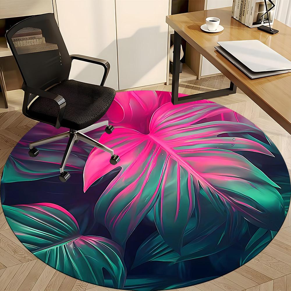 1pc Tropical Leaves Office Round Area Rug, Indoor Mat Suitable For Office, Under Office Chairs Bedroom Living Room Home Decor, Room Deco 021