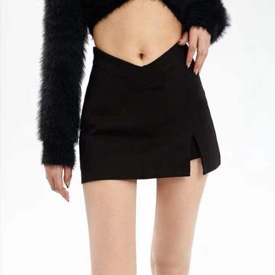 Sexig delad kjol Dam mini A-line kjol Sommar Ny retro svart shorts hög midja Smal höft Bred ben shorts dam