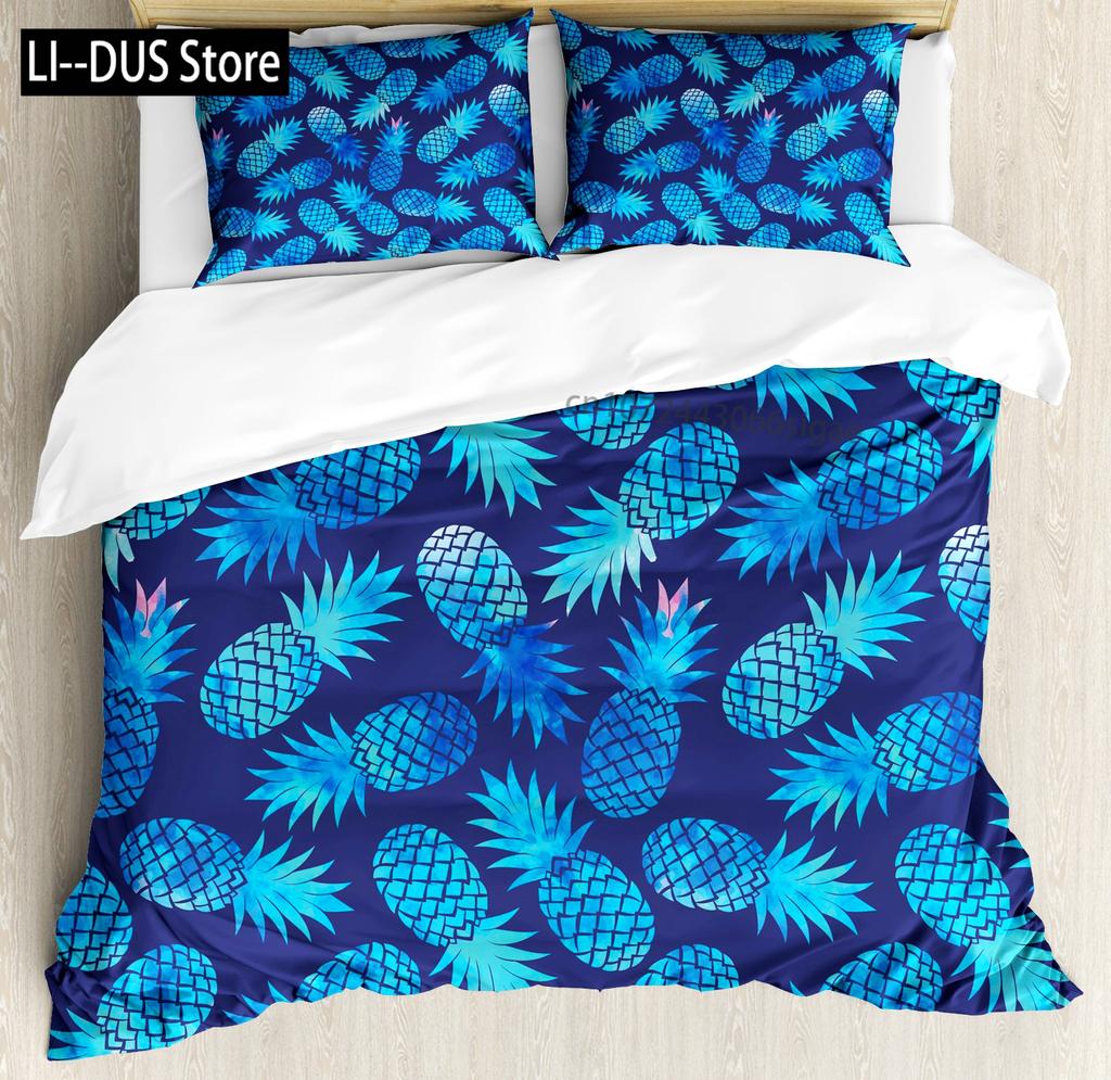 Pineapple Duvet Cover Set Tropical Theme Vintage Style Fruit Pattern Decor 3 Piece Bedding Set with 2 Pillow Shams Full Size