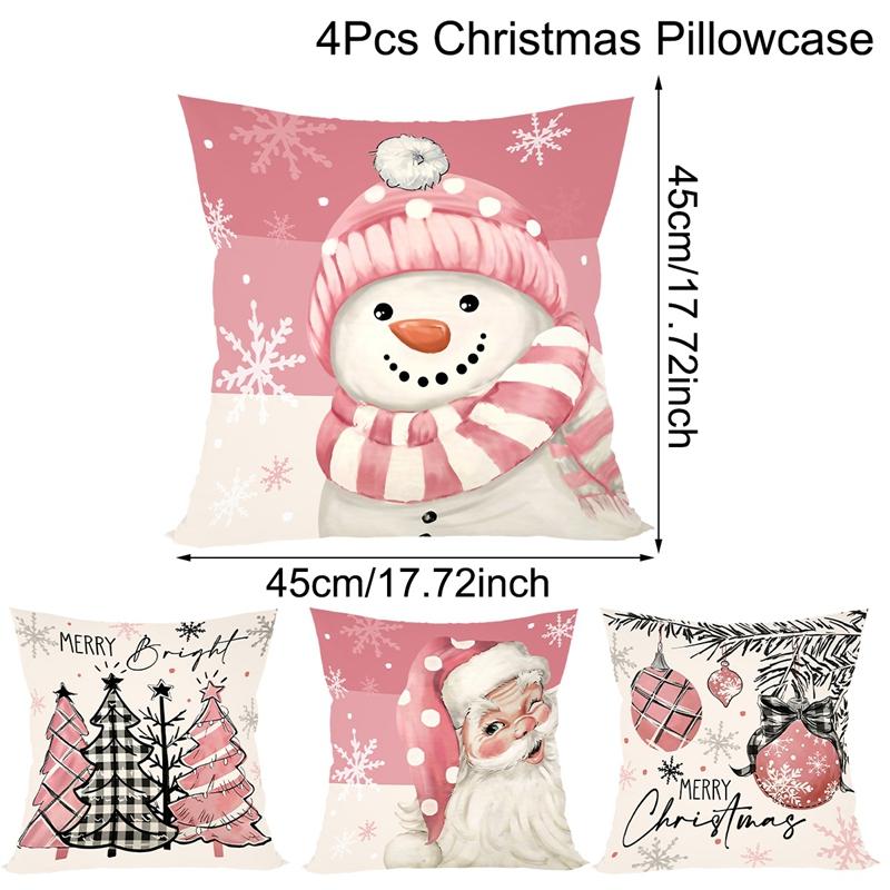 4pcs Pink Christmas Snowman Pillowcase Navidad Natal Noel Tree Cushion Cover Christmas Decorations For Home 2026 New Year 2026