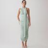 Women's Autumn New Product Solid Color Neck Design Backless Pleated Waist Thin Split Dress