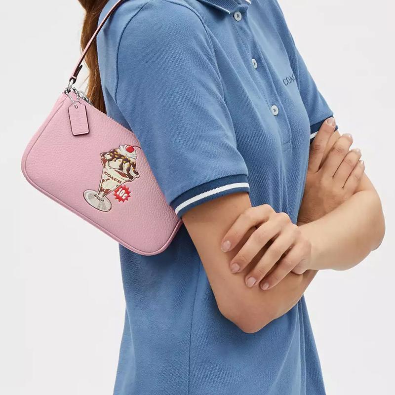 Coach Nolita 19 Eisbecher-Muster Reißverschluss Glattleder Handtasche Kleine Damenhandtaschen Kirschblütenrosa CU251-SVAOH