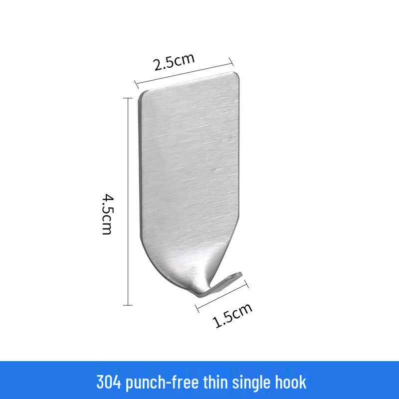 304 Stainless Steel No-Trace Adhesive Hook for Coats and Hats - No-Drill, Single Hook for Bathroom Use