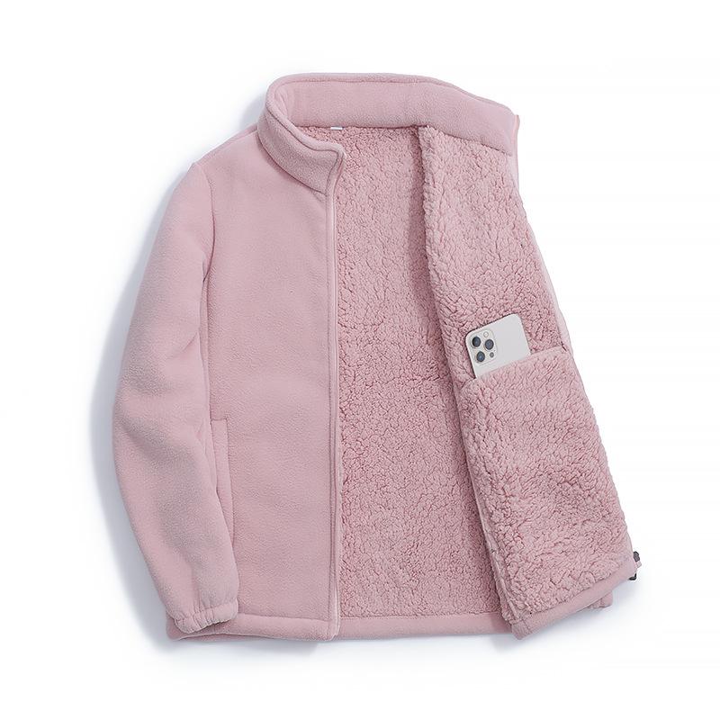 Women's Double-Sided Fleece Sherpa Hooded Windproof Velvet Jacket for Autumn and Winter