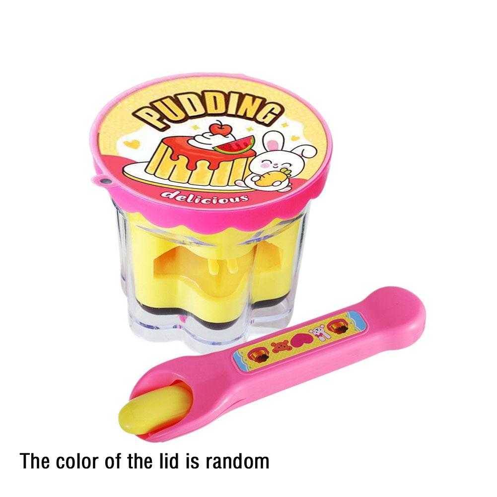 Pretend Play Pudding Feeding Toy Set with Magic Spoon Simulation Food Kitchen Toys for Kids Interactive Role Play Gift for Girls