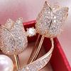 Women Brooch High-Gloss Rhinestone Inlay Imitation Pearl Decor Sparkling Tulip Design Lapel