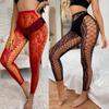 Side Crisscross Hollow-Out Mesh Stockings Pantyhose for Women Sexy Crotch Opening Footless Fishnet Net Tights Leggings