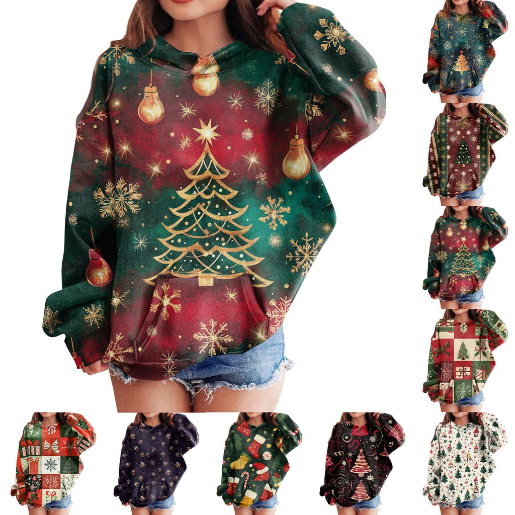 Sweatshirts For Teen Girls Hoodies Long Sleeve Drawstring Pullover Cute Oversized Hoodie Christmas Day