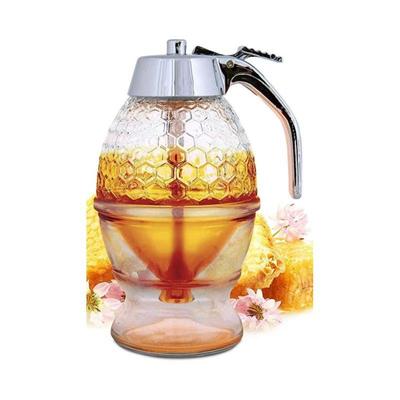 Honey Dispenser No Drip Glass - Maple Syrup Dispenser Glass - Beautiful Honey Comb Shape Honey Jar
