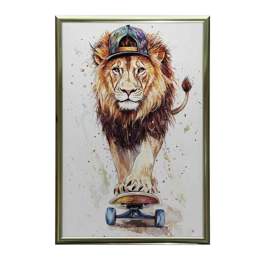 Lion On a Skateboard Poster Lion On a Skateboard Poster, 70X100 Cm, Frameless, Matte Paper 230 Gsm