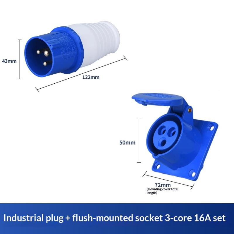 Easy Install 220V 16A 3 Pin Industrial Waterproof Plug Socket Durable Power Connector for Caravan Trailer Motorhome