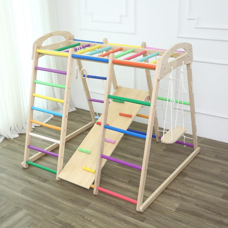 Indoor Wooden Climbing Frame & Slide Combo for Kids' Playroom