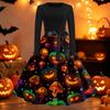 Women's Vintage Round Neck Dress with Halloween Print for Casual Fall Outings
