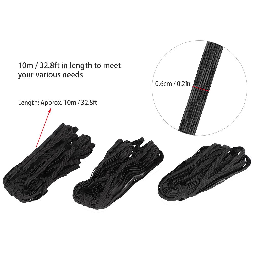 3 Bags 0.6cm 10m 32.8ft Flat Elastic Rope Cord Bands for Clothing Sewing DIY Craft ProjectBlack