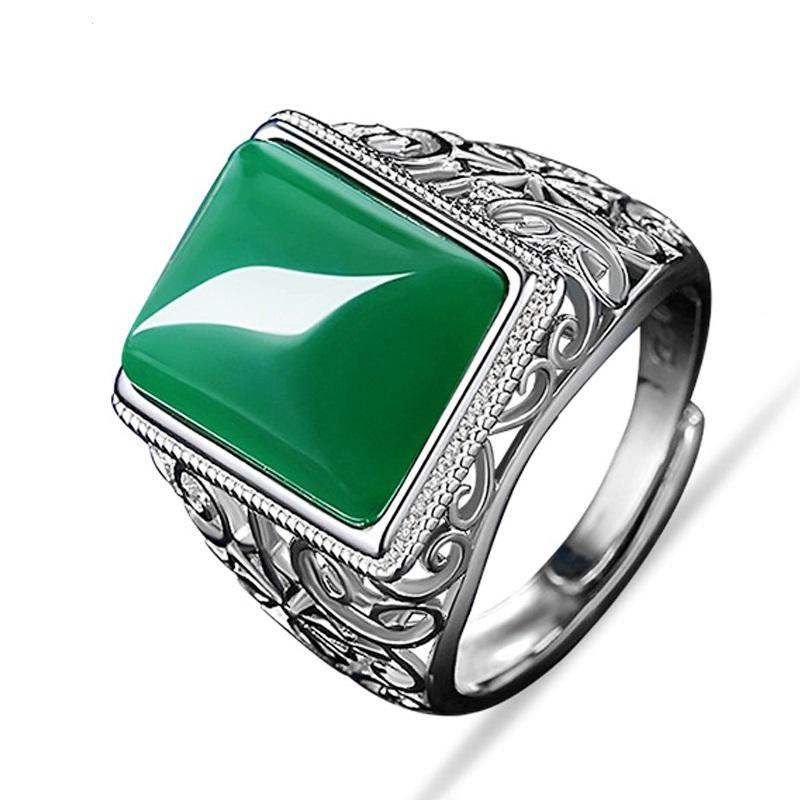 

HuiSept 925 Silver Ring Jewelry for Men Geometric Shape Emerald Gemstone Rings Ornaments for Wedding Anniversary Gifts Resizable resizable зелений