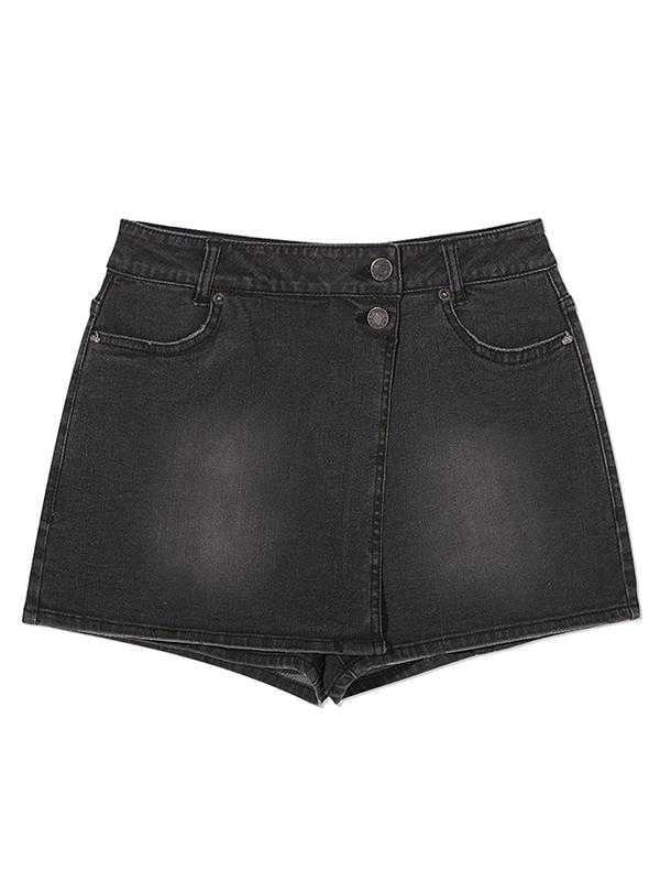 Kirsh Cherry Inner Pants Cover Denim Skirt [Charcoal]