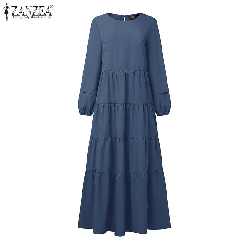 ZANZEA Rochie Musulmană Lejeră Casual cu Mâneci Lungi și Gât Rotund pentru Femei