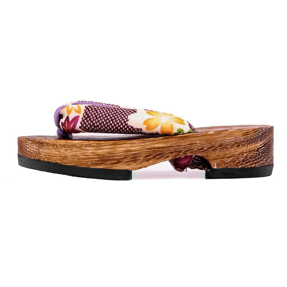 Geta for Burnt Paulownia Geta with Japanese Pattern Straps for Girls [KYOETSU] Kids, (19.5cm, G19)