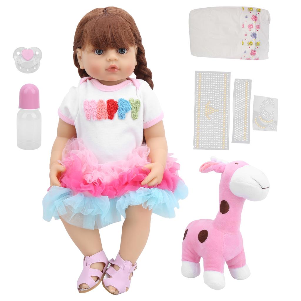 55cm Baby Mädchen Puppe Wasserdichtes Vinyl Entzückende Babypuppen Kinderspielzeug mit Langem Geflochtenem Haar