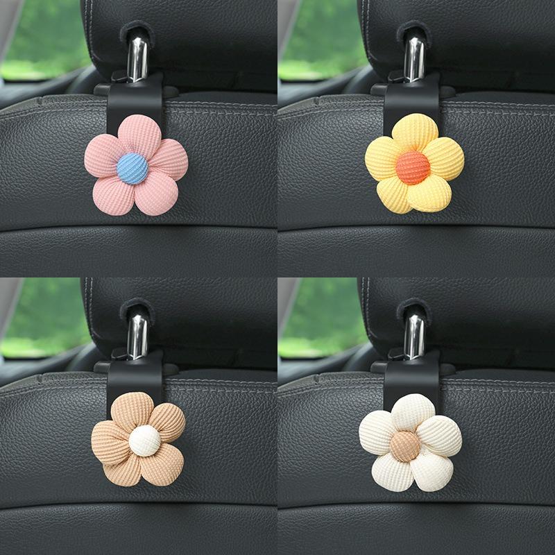 Multi-functional Car Seat Headrest Hooks Cute Floral Backrest Creative Storage Hooks Car Decor Auto Interior Accessories