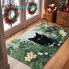 1pc, 2D Flat Printing, Green Plant and Little Black Cat Entrance Doormat, Colorful Non-Slip Machine Washable Mat, Suitable for Home Decor, Entryway, H