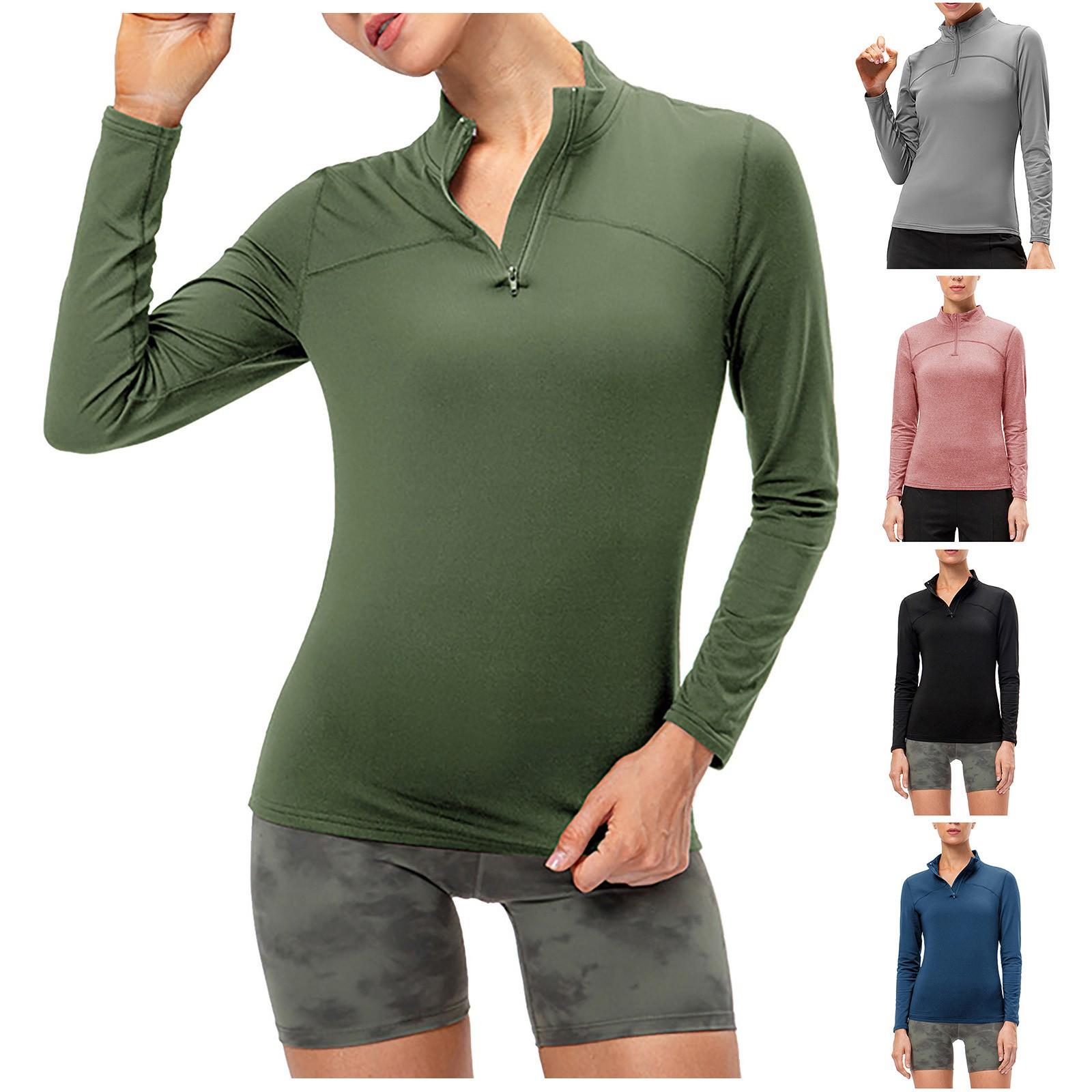 

Женская одежда для фитнеса, бега, йоги, эластичные колготки с длинными рукавами и воротником-стойкой, топ с воротником-стойкой