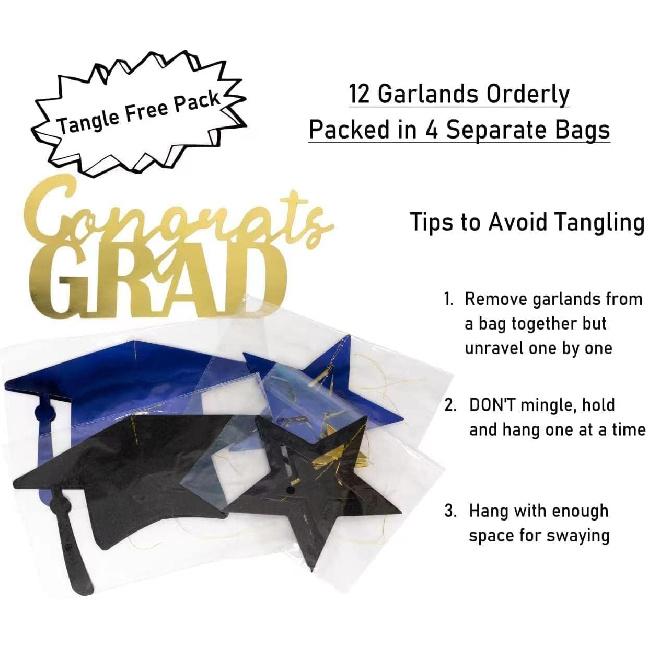 Cheerland Winter Graduation Party Decorations Blue and Gold Hanging Photo Backdrop Kit Congrats Grad Giltter 2025 Hanging Wall Banner University High