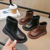 Children  Boots Simple Girls Ankle Boot Black Kids Short Leather Boots Side Zipper Thick Bottom Autumn Winter