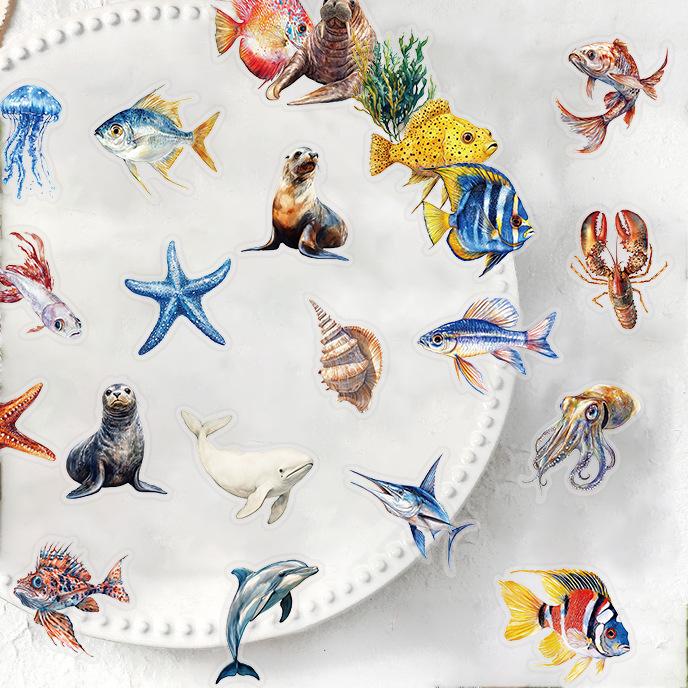 50pcs Marine Life Stickers Octopus Shell Fish DIY Scrapbooking Stationary Travel Luggage Car Laptop Waterproof PET Sticker