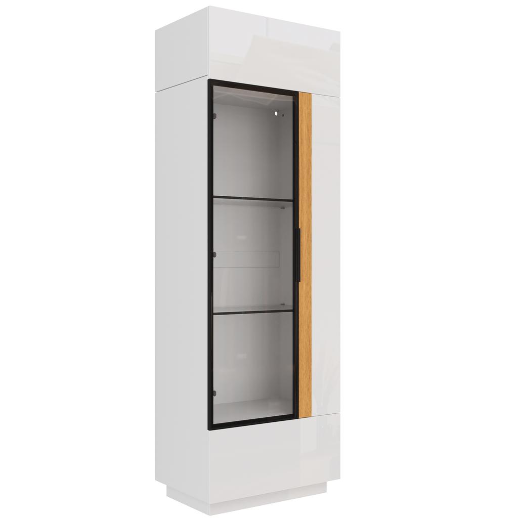 Vetrina Armadio Alto con Porta in Vetro, Illuminazione LED con Controllo App, Telaio in Alluminio, Mobile per Soggiorno, Armadio Contenitore con Ante