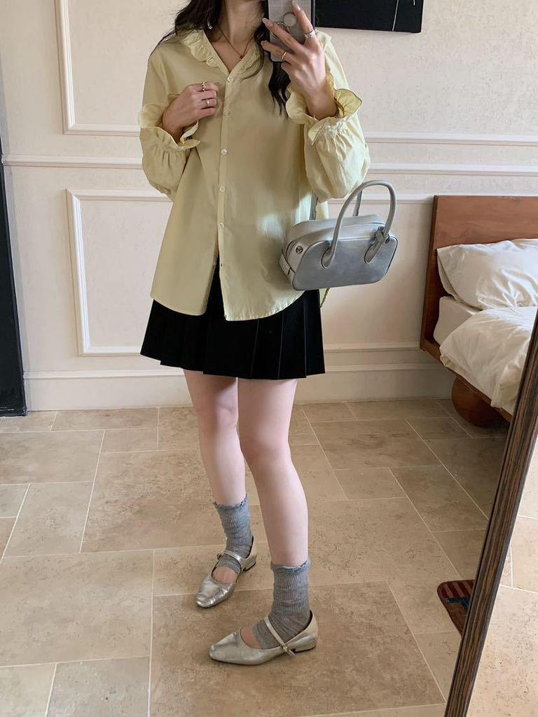Korean Style Elegant Ruffle V-Neck Loose Long Sleeve Shirt for Women - New Spring Arrival
