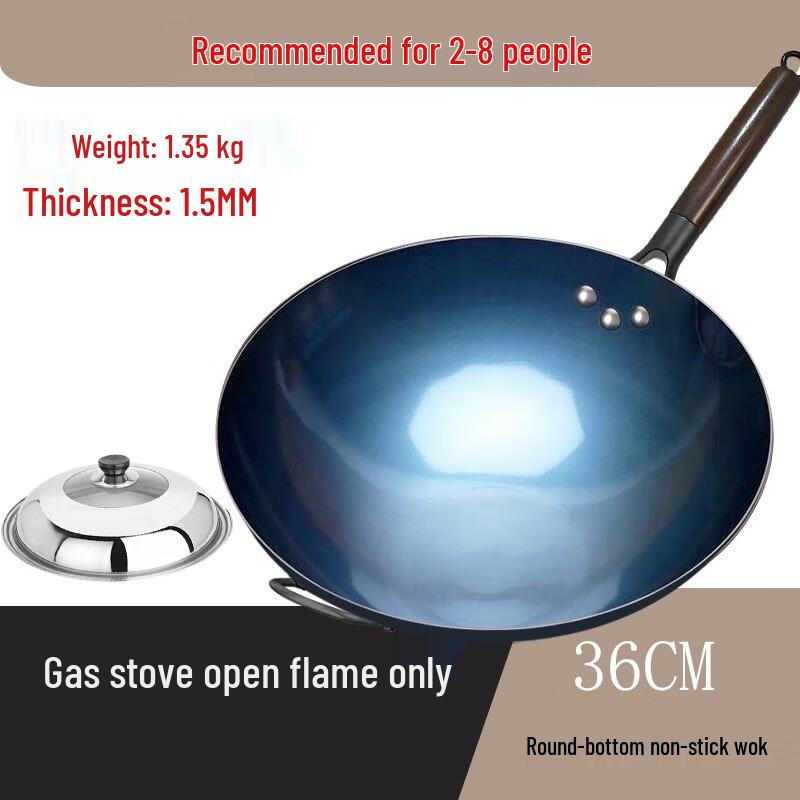 Yoshida Sho 36cm Handmade Iron Wok with Steel Lid