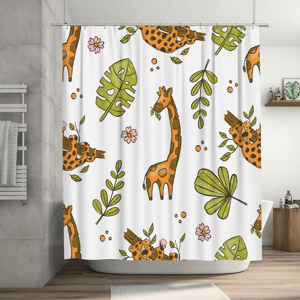 Vibrant Giraffe Tropical Leaf Printed Shower Curtain For Bathroom Decor Taurusduan Design