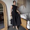 Summer Asymmetrical Neck Short Sleeve Ruched Dress for Women