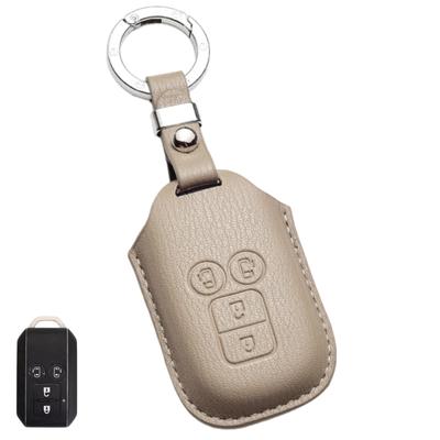 WiiLemz Key Case Compatible with Suzuki New Luxury Leather Key Ring Cover with 4 Buttons Spacia/Solio/Hustler/Jimny (Gray)